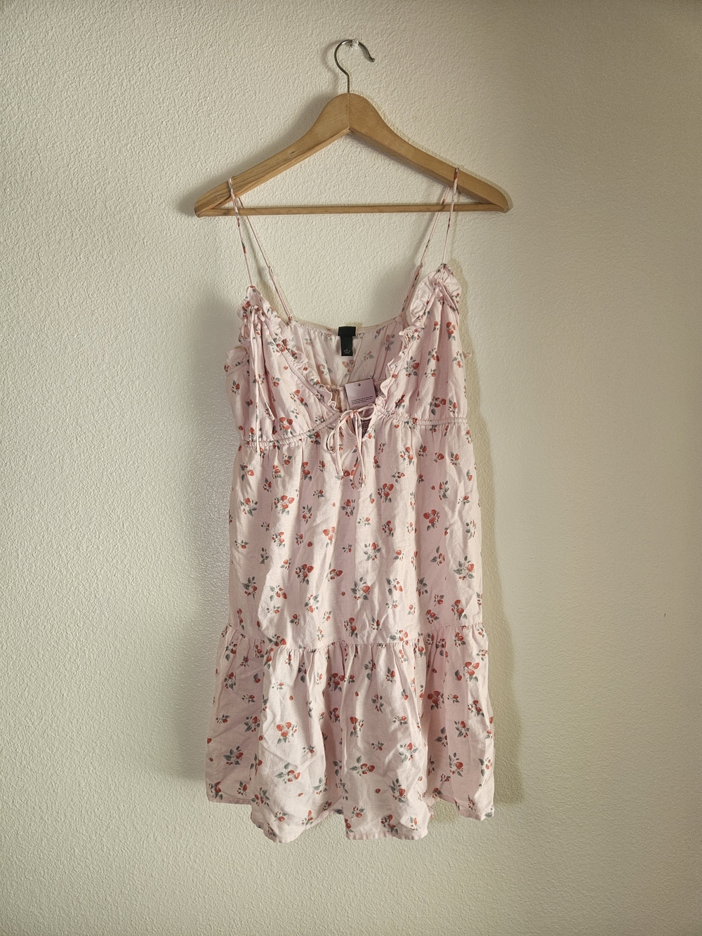 wild fable Pink Linen Blend Cherry Floral Tie-Front Mini  Dress
